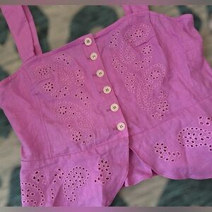 SALE🚨NWT🌸Free People Pink Eyelet Button Tank Blouse with Smocked Back